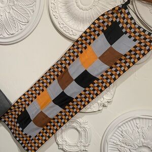 Checkered Scarf with Orange and Brown Accents